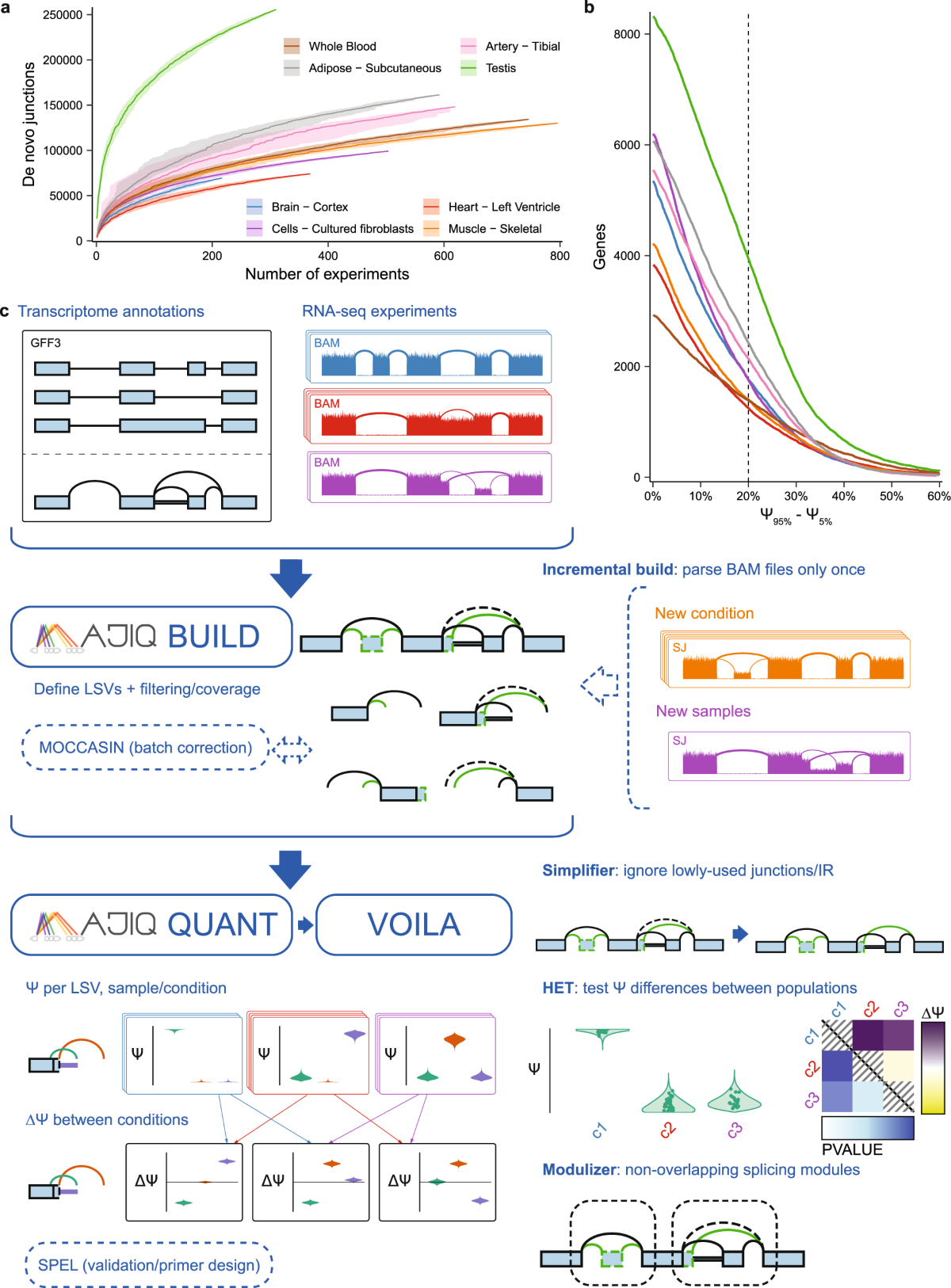 RNA splicing analysis using heterogeneous and large RNA-seq datasets